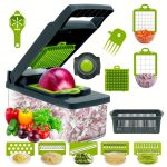 12/16 piece set, multifunctional fruit slicer, onion chopper with multiple interchangeable blades, kitchen supplies