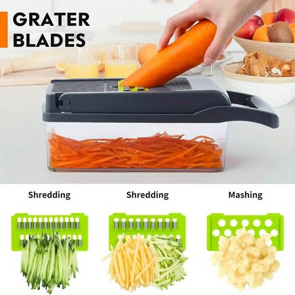 12/16 piece set, multifunctional fruit slicer, onion chopper with multiple interchangeable blades, kitchen supplies