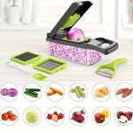 12/16 piece set, multifunctional fruit slicer, onion chopper with multiple interchangeable blades, kitchen supplies